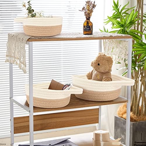 Nlmayt Storage Basket, Cotton Rope Woven Storage Basket, Storage Basket With Cat Ears Handles, Bathroom Storage Basket Set, 3 Pack