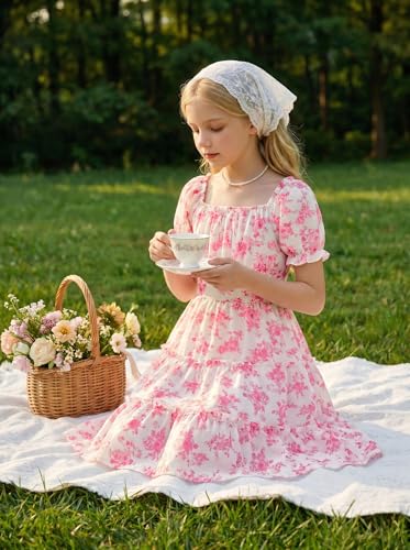 GRACE KARIN Girls Summer Floral Dresses Size 8 Puff Sleeve Princess Dress — view 3
