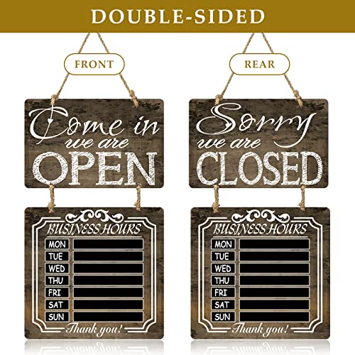Yulejo Business Hours Sign Open and Closed Sign Rustic Welcome Chalk Boards Business Hours Sign Store Hours Sign Hanging Chalkboard for Restaurant Door Hotel(Brown)