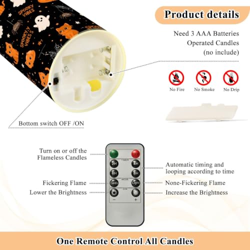 Velas votivas a pilas Ghosts Cats con luz parpadeante regulable y control remoto 5