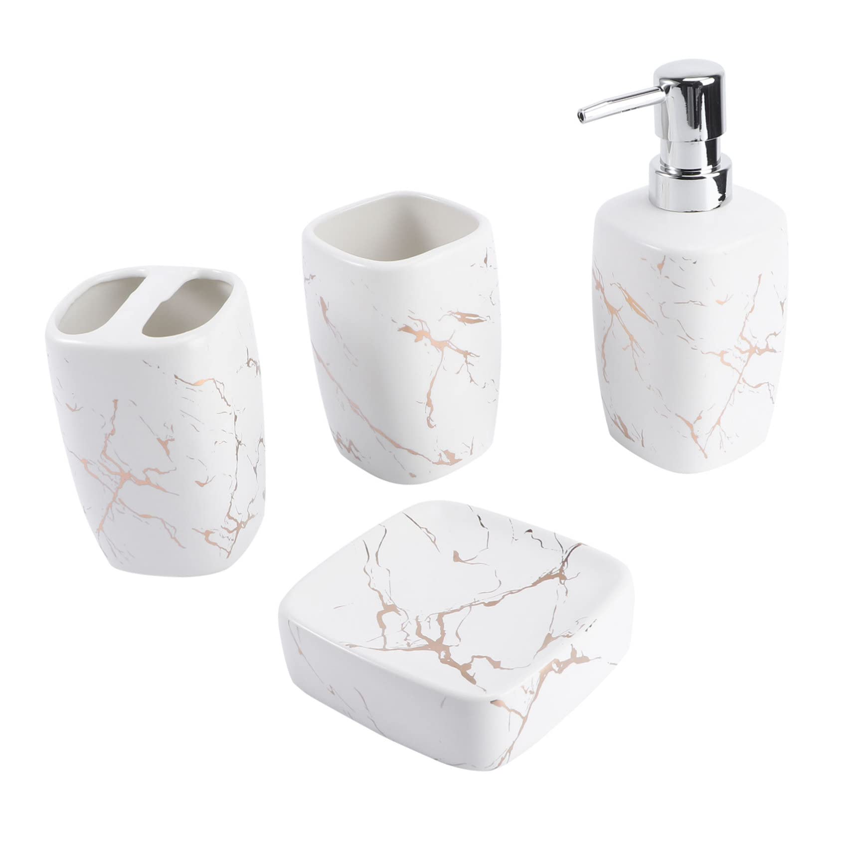 Juego de cerámica para baño PRETYZOOM con dispensador de jabón y vasos para gárgaras de 4 piezas