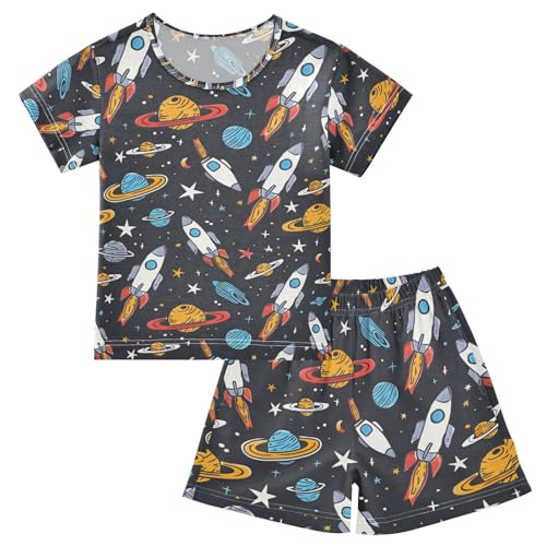 ALAZA Universe Solar System Planet Pajamas Set Short Sleeve Cotton Sleepwear Summer Pjs 2 Piece 5-14Y