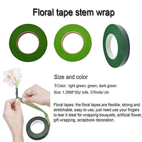 Woohome Floral Arrangement Tool Kit 3 Roll Of 1/2 Inch Floral Tapes, 1 Roll Of 22 Gauge Floral Paddle Wire And 100 Pcs Ball Head Pins For Wedding Bouquet Diy #TOP3