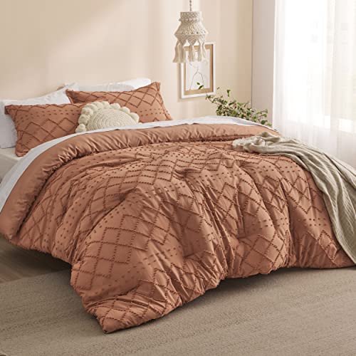 Image of Bedsure California King Comforter Set - Pumpkin Comforter, Boho Tufted Distressed Vintage Bedding for Kids, 3 Pieces Farmhouse-Style Bed Set for All Seasons, Fluffy Soft Bedding with 2 Pillow Shams