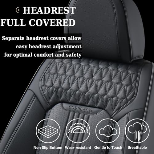 Image of Coverado Seat Covers Full Set, Leather Car Seat Cover, Waterproof Car Seat Protector, Automotive Seat Covers Car Seat Cushion Universal Fit for Most Cars, Black
