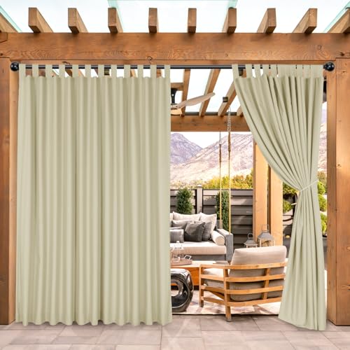 BONZER Waterproof Outdoor Curtains for Patio Porch Pergola Cabana, Weatherproof Wide Tab Top Outdoor Curtains for Gazebo, Deck, 1 Panel, 100x84 Inch, Beige