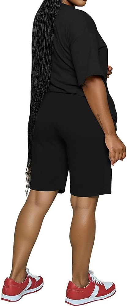PINSV 2 Piece Sets for Women Summer Casual Short Sleeve Top and Short Workout Jogger Sets - Image 3