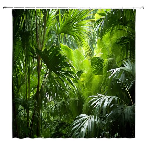 Tropical Jungle Shower Curtain Green Rainforest Nature Plam Leaf,70"Wx70"H by YSATNSFT - Used condition - Image 2