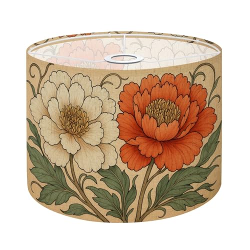 Lampshades Lamp Shades Boho 1 Pack Boho Brown Green Orange Peony Floral Vintage Peony Flowers Light Shade for Table Lamps Floor Lamps Drum Lamp Shades Lampshade Replacement