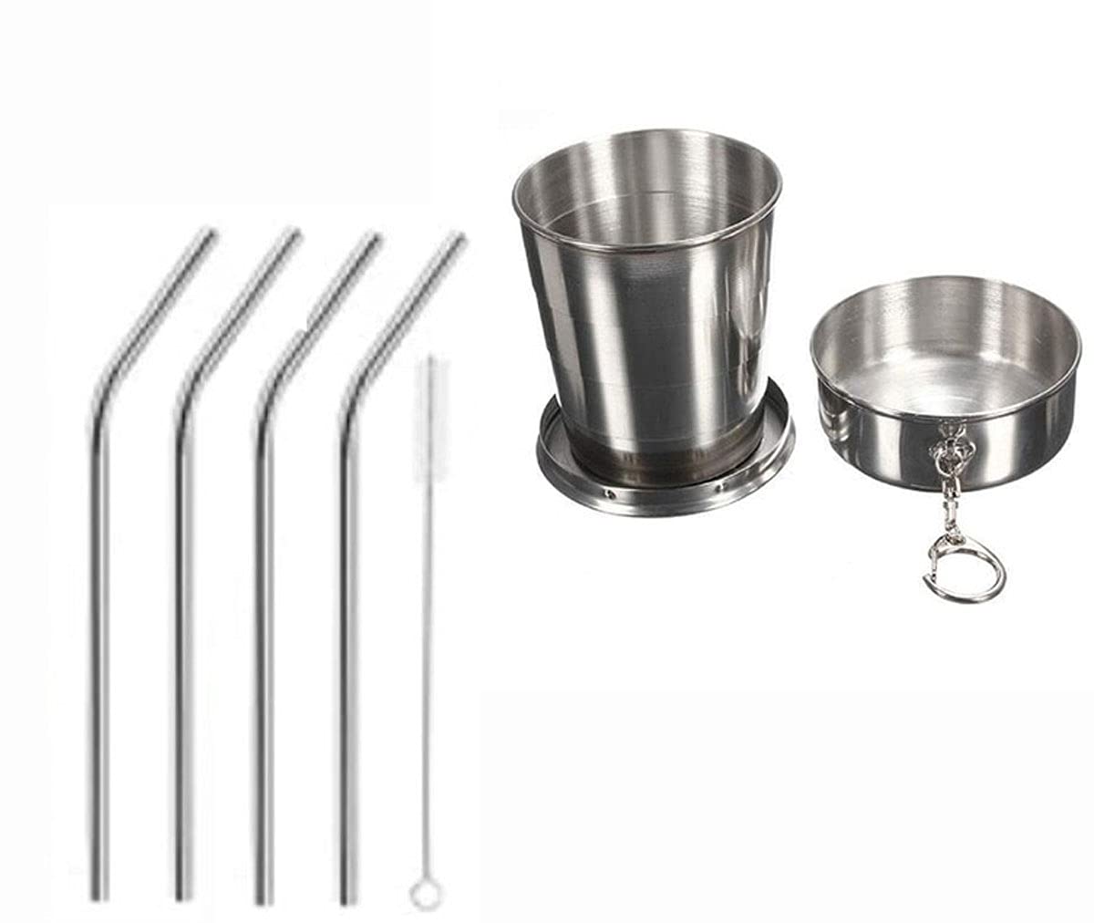 ExcitingDealz New Stainless Steel Foldable Travelling Glass + Set of 4 Curved Stainless Steel Straws & 1 Brush for Camping Hiking Travelling Combo (B098MQXL3X) Amazon Price History, Amazon Price Tracker
