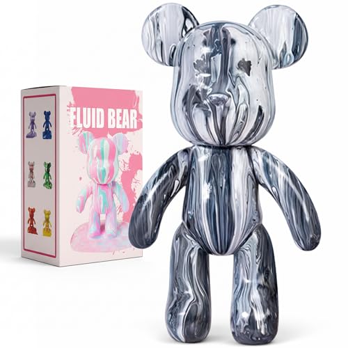 DIY-Malflüssigkeit Bär Figur Kit - Heimdekorationen Malen Bastelset, Haus Dekoration, Kreative Blanko Malerei, fluid bear painting I inkl. 3 Farben, Bär, Pinsel, Tischdecke, Schürze (Silber)