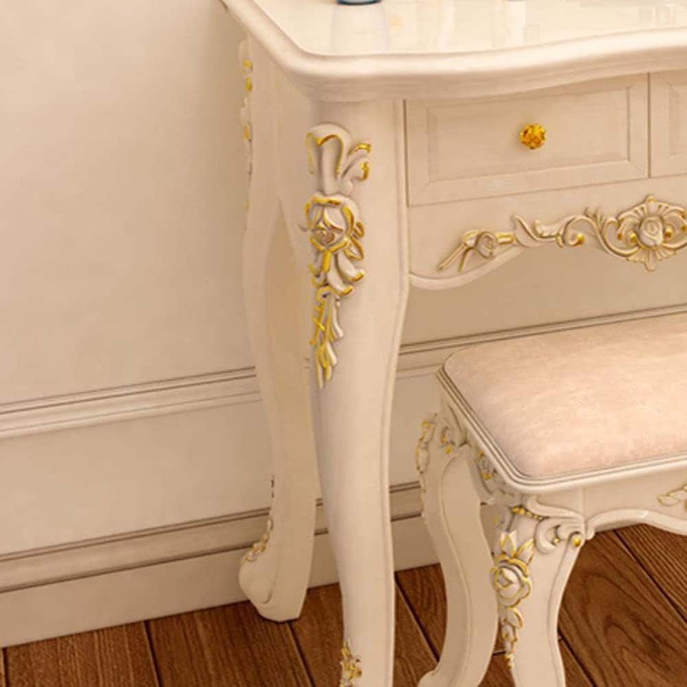 Victorian White Makeup Vanity Desk Set with Drawers Dressing Table with Led Dimmable Lighted Mirror, Bedroom Makeup Table with Stool Round Lighted Mirror (Arc Lighted Mirror, 39" L x 19" W x 30" H)