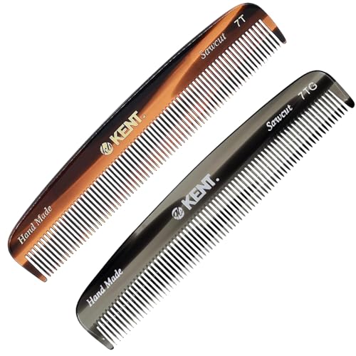 Kent 7T-7T G All Fine Tooth Pocket Comb for Men, Hair Comb Straightener for Everyday Grooming Styling Hair, Mustache and Beard, Use Dry or with Balms, Saw Cut and Hand Polished, Made in England