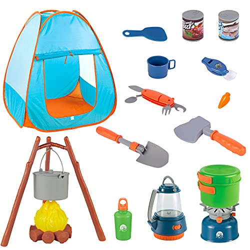 Liberry Kids Camping Set with Pop up Tent, 19 pcs Camping Pretend Play Toys for Outdoor Indoor, Toddlers Camping Gears with Realistic Light and Sound Campfire (Batteries are Not Included)