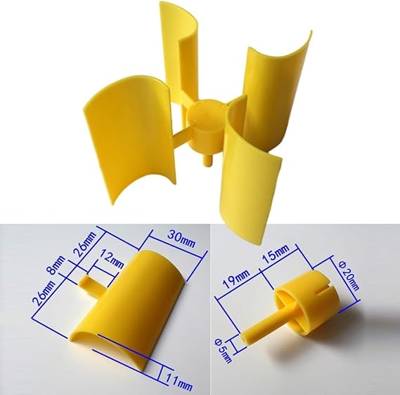 Vertical Wind Turbine Set for DIY Generator Kits4-Piece ABS Blades, 100mm Diameter × 60mm Height, 1.95mm Hub Aperture, 5V Output