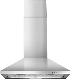 SNDOAS Range Hood 24 inch,Wall Mount Range Hood in Stainless Steel With Ducted/Ductless Convertible,Stove Vent Hood with Aluminum Filters,3 Speed Exhaust Fan,LED Light,Button Control