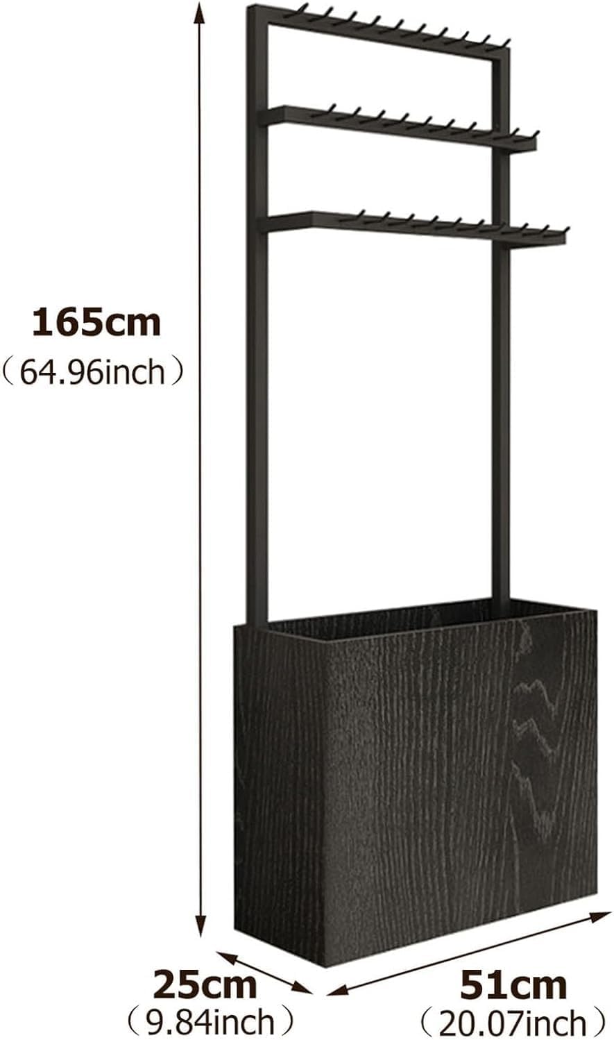 Floor-Standing Belt Rack, Retail Belt Display Rack, tie and Scarf Racks, Shawl and Bag Racks, Suitable for bedrooms and Clothing Stores. Black + Wood color-51?¨¢25?¨¢165cm