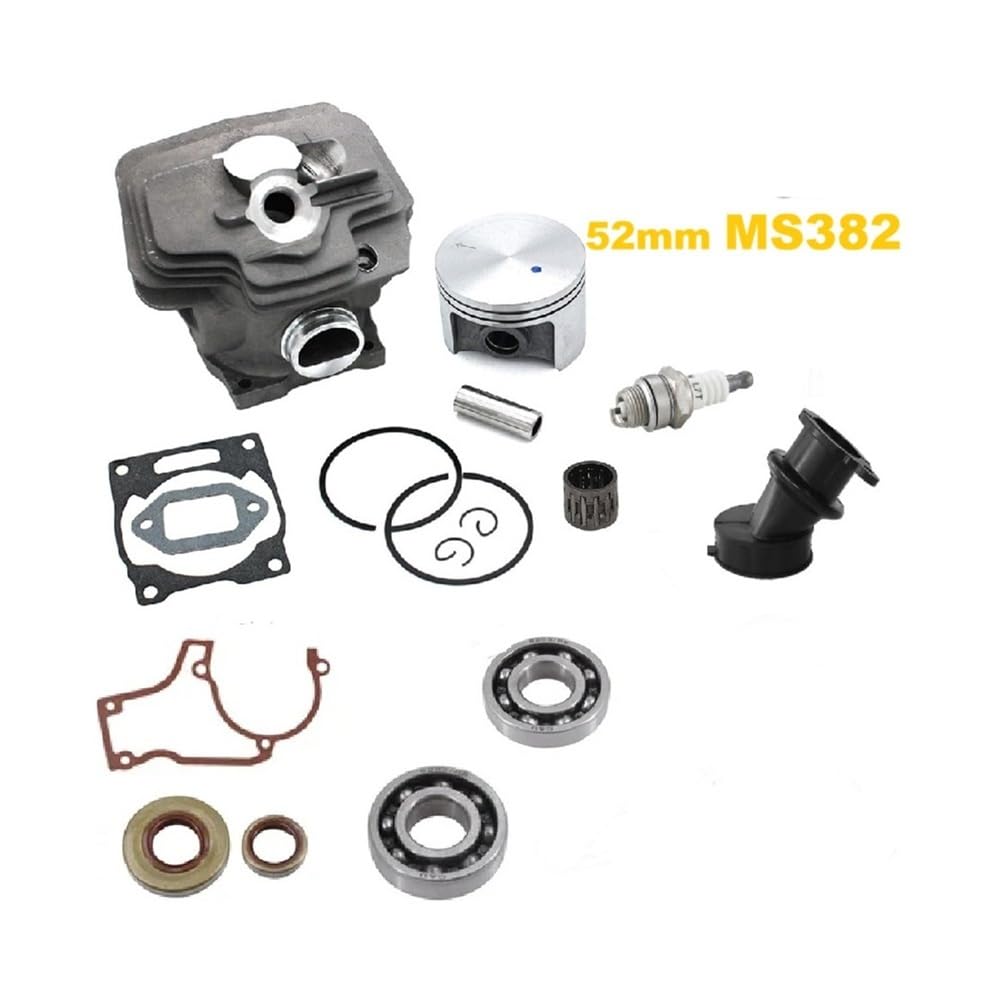 Kit de colector de Sello de Aceite de Junta de cojinete de cigüeñal de pistón de Cilindro de 52mm for Piezas de reconstrucción de Motor de Motosierra MS382 Piezas de Repuesto(1 x Cylinder Set)
