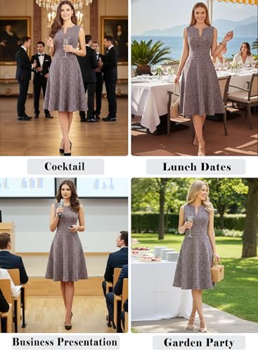 Image of VFSHOW Womens Front Zipper Work Office Business Casual Church A Line Dress | Sleeveless, Elegant Professional Career, Slim Fit and Flare Skater Dresses