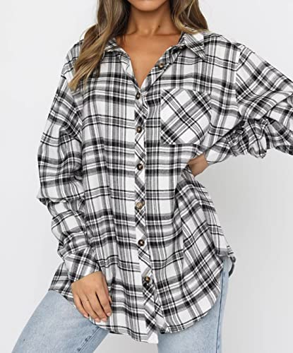 Image of Lacozy Womens Buffalo Plaid Flannel Shirt Long Sleeve Collar Button Down Blouses Tops