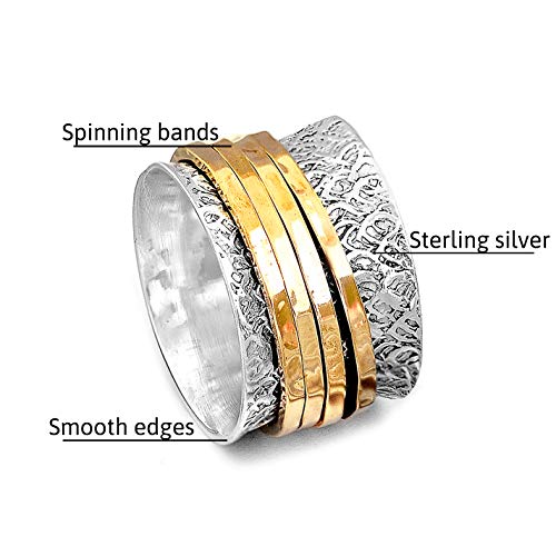 Boho-Magic 925 Sterling Silver Spinner Ring For Women With 4 Brass Fidget Rings Chunky Wide Band (9) #TOP2