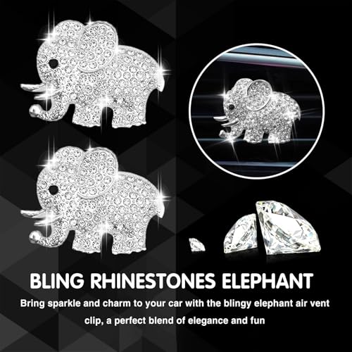 Image of 2PCS Crystal Diamond Car Air Vent Clip, Elephant Design Car Air Freshener Diffuser, Rhinestones Bling Car Accessories for Women Girls, Car Interior Decorations