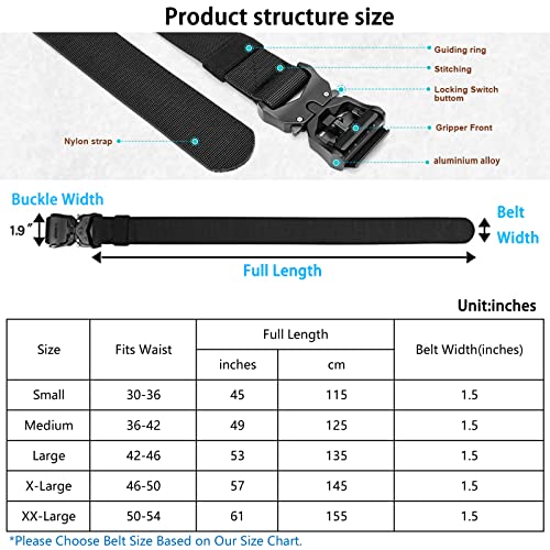 Musejoy Tactical Belt, Military Hiking Rigger 1.5" Nylon Web Work Belt With Heavy Duty Quick Release Buckle Mens Adjustable Belt #TOP4