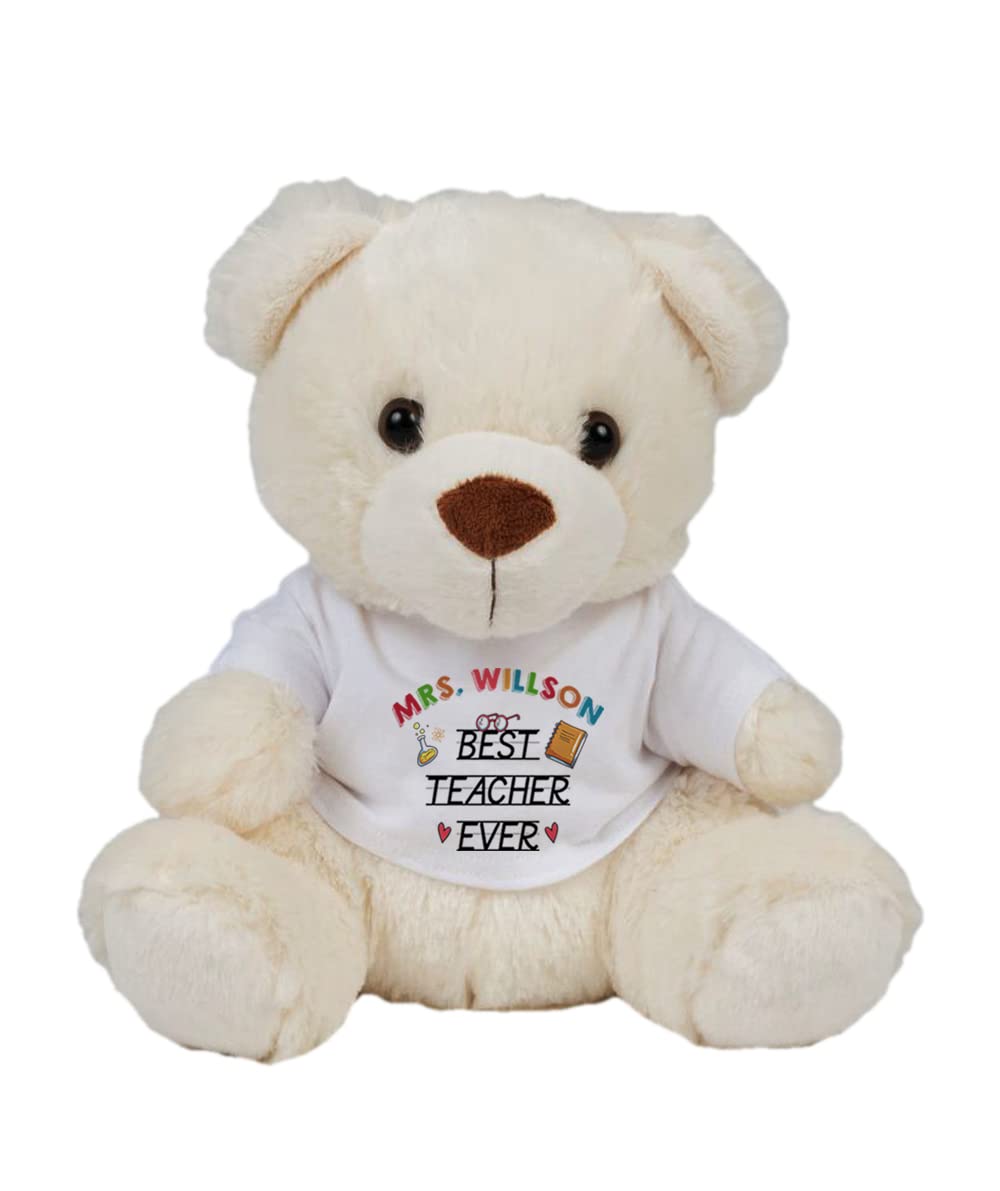 Best Teacher Ever Personalised themed Thanks Giving, End of School Year, Birthday, Christmas Soft Toys, Teddy Bear. (Cream Teddy)