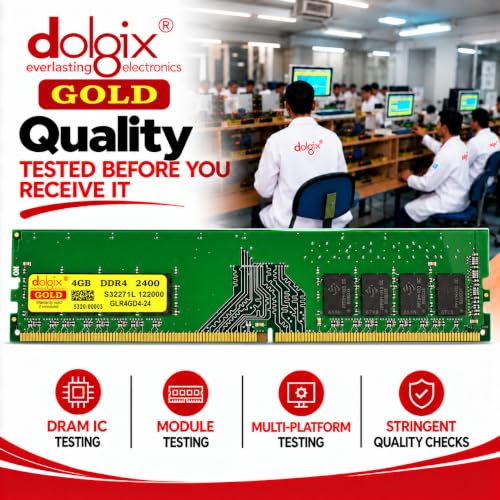 Image of Dolgix Gold 4GB DDR4 RAM 2400MHz Desktop Memory CL-17 U-DIMM Long-DIMM PC4-19200 1Rx8 Single Rank 5-Year Warranty (Made in India)