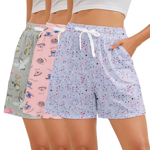 Image of American Trends 3 Pack Pajama Shorts Women Casual Elastic Waist Comfy Printed Sleep Lounge Shorts for Women PJ Bottoms