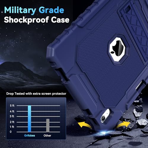 Grifobes for iPad A16 Case 11th Generation 11 inch 2025 / iPad 10th Generation Case 10.9 inch 2022, Heavy Duty Military Grade Shockproof Cover with Pencil Holder for i Pad 11/10 Gen (Navy Blue) by Grifobes - Image 4