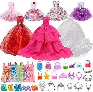 38 Piece Doll Clothes and Accessories for Doll 3 Wedding Dresses 4 Fashion Mini Short Skirts 5 Braces Skirt 5 Pairs Of Shoes 6 Necklace 5 Crowns 10 Bags for 11.5 Inch Fashion Girls.