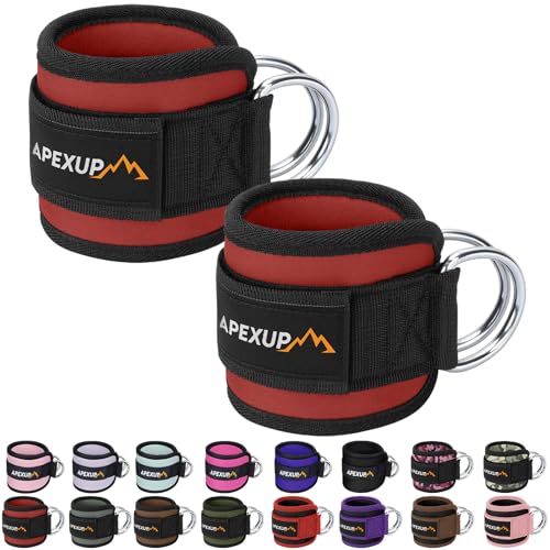 APEXUP Ankle Strap for Cable Machine, Ankle Resistance Bands, Cable Kick Back Ankle Straps for Gym, Glute Workouts, Leg Extensions, Adjustable Straps with Neoprene Padding Red Pair