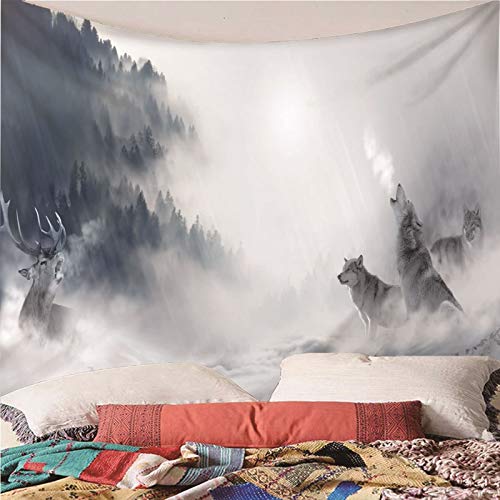 Toile imprimée mode loups design artistique blanc et gris pour habillage mural chic