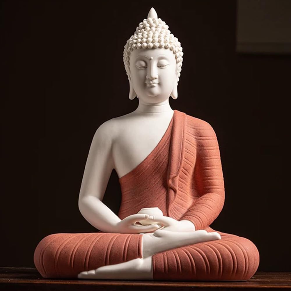 Shakyamuni Buddha Statue 8.6" Tall Ceramic Home Meditating Decor, Shakyamuni Budda Statue Decoration Indoor/Outdoor with Chinese Gift Box(Blue)