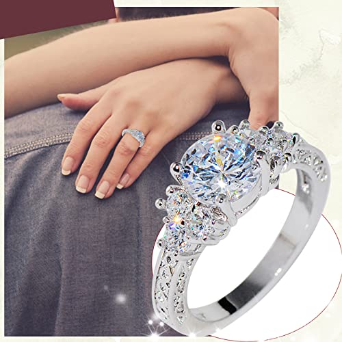 Elegant Women Birthstone Engagement Wedding Bands CZ Simulated Diamond Luxury Court Ring Jewelry for Couple (Silver, 8)4