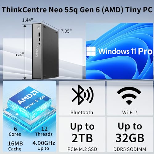 Image of Lenovo ThinkCentre neo 55q Mini Desktop Ryzen AI 5 330, 16GB RAM 512GB SSD
