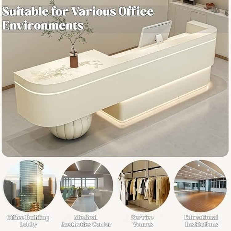 Commercial Open Front Reception Desk, Front Desk Reception Counter with Hidden LED Lighting Lockable Drawers for Clothing Store,Beauty Salon Dental Clinics, Fitness Centers, Office