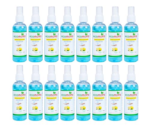Image of Ecomoms Hand Sanitizer 100ml 99.99% Effective Against Germs -75% Alcohol | Skin Friendly and Safe for Kids | Instant Germ-Free Protection (100ml, Pack of 16) (Pack of 16)