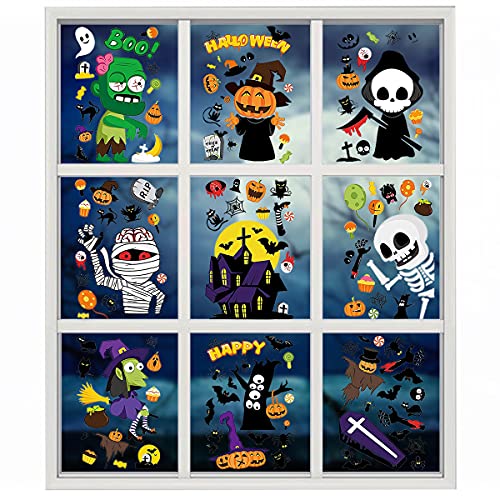 Halloween Dekoration Fenster Aufkleber Halloween Selbstklebend Wiederverwendbar Fensterbilder Fledermäuse Schädel Kürbis Aufkleber Wandtattoos für Halloween Party Cover
