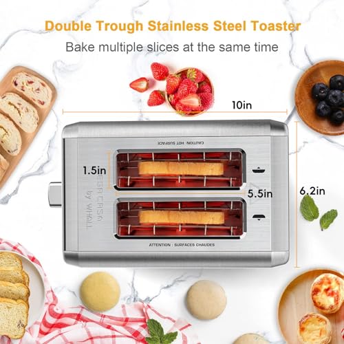 WHALL® Toaster Stainless Steel, 6 Bread Shade Settings, 1.5in Wide Slot, Bagel/Defrost/Cancel Function, Removable Crumb Tray, High Lift Lever, for Various Bread Types - Image 3
