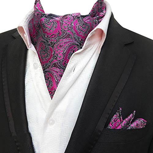 MOHSLEE Men Party Floral Silk Suit Cravat Tie Woven Ascot Pocket Square 2Pcs Set - Thumbnail 5