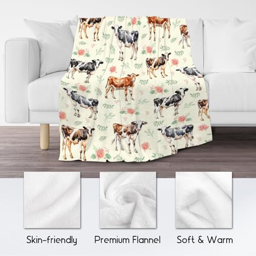 Cow Blanket, Cute Soft Throw Gifts for Grils Boys, Cozy Flannel Throw Blankets for Bed Travel, 50"x60"