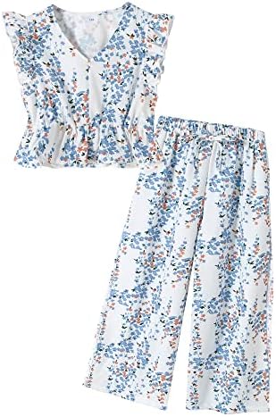 YALLET Girls Clothing Sets little Girl Sweatsuits Outfits Solid Color Print Tops & Striped Pants Clothes for Child 4-11 Years