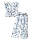 YALLET Girls Clothing Sets little Girl Sweatsuits Outfits Solid Color Print Tops & Striped Pants Clo