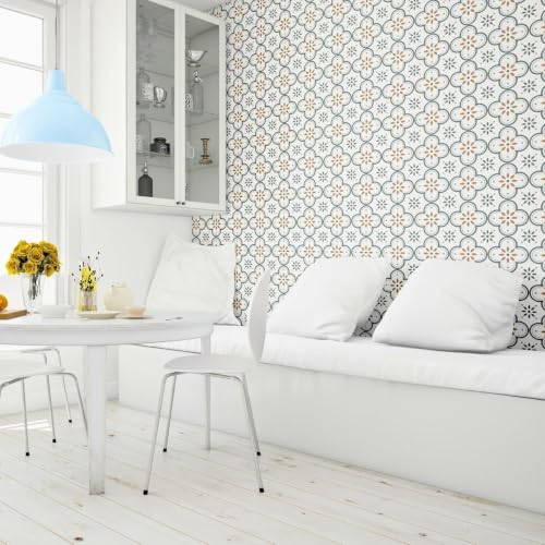 Image of Moroccan Tile Stickers | Waterproof Self Adhesive Peel & Stick Tile Decals for Kitchen Backsplash, Bathroom Wall, Floor, Furniture & Glass (8x8 Inch, Design 32)