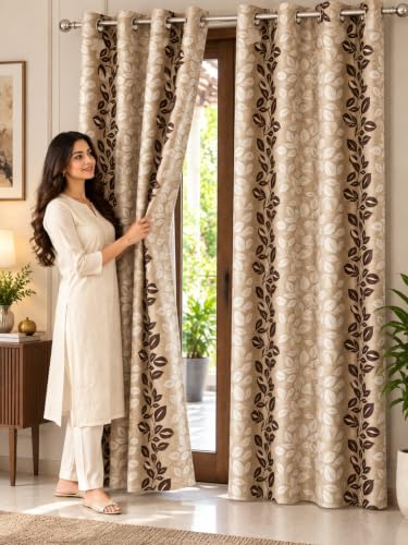 Image of FLORANCIA Polyester Eyelet Door Curtains 7 Feet Long (205 cm) Pack of 5