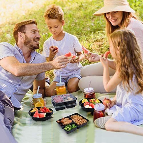OITUGG Meal Prep Container 20 pack - 3 Compartment Meal Prep Boxes - Food Prep Containers with Lids - BPA Free Reusable Meal Prep Containers - Microwavable Freezer-able (34 oz) (Round + Square)