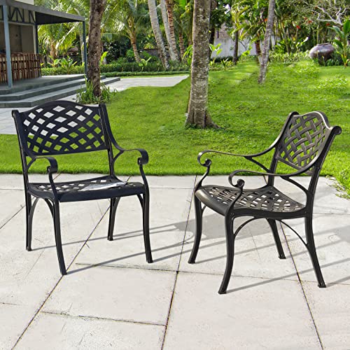 Nuu Garden Patio Dining Chairs Set Of 2, Aluminum Outdoor Indoor Patio Chairs With Arms For Garden, Backyard, Porch, Black With Gold Points #TOP7