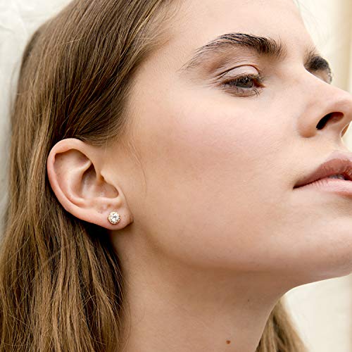 PAVOI 14K Gold Plated Sterling Silver Post Brilliant Round Faux Diamond Halo Earrings - Premium Cubic Zirconia in Rose Gold, White Gold and Yellow Gold - Image 5